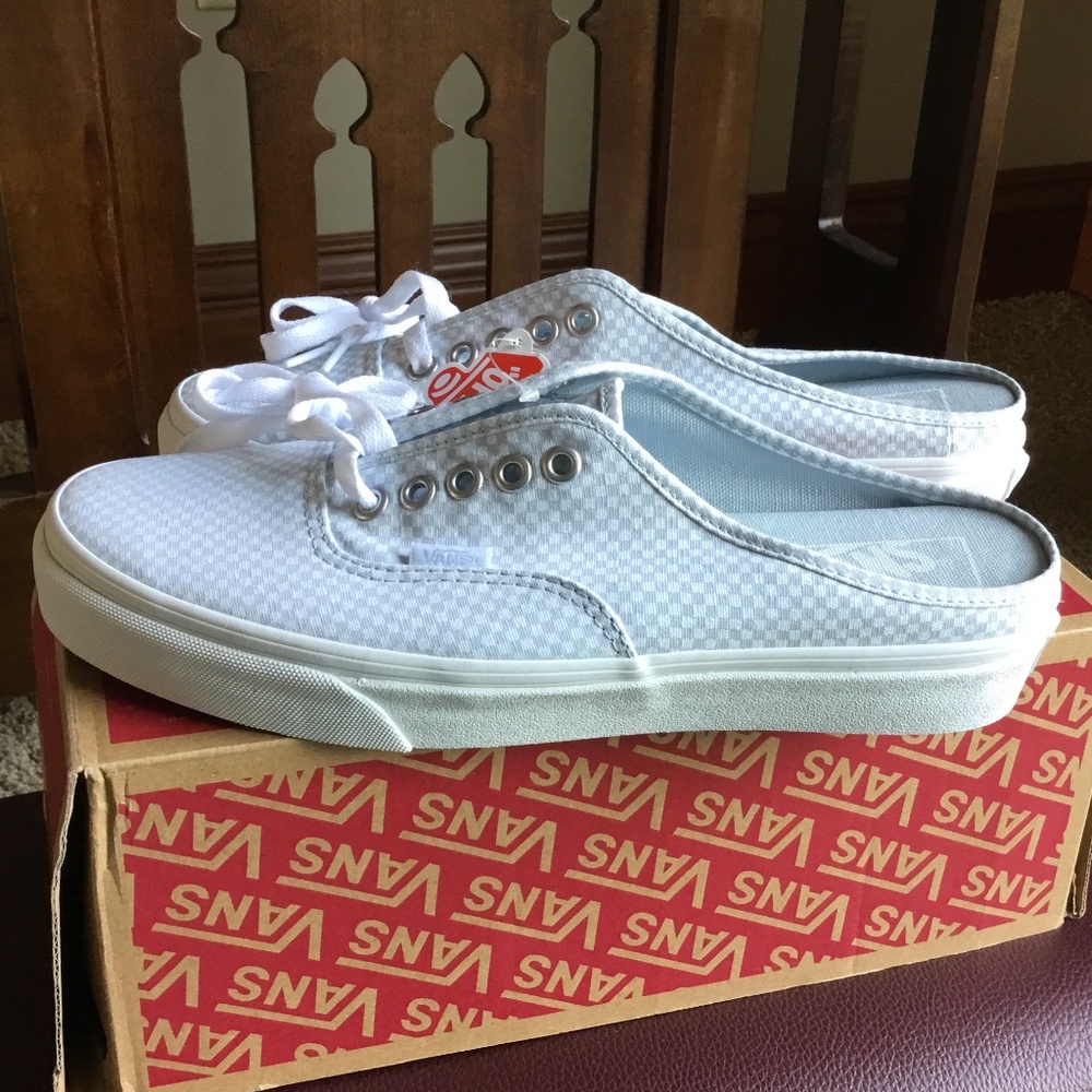 NWB VANS CLASSIC SLIP ON CHECKBOARD LACE UP MULES POWDER BLUE/WHITE